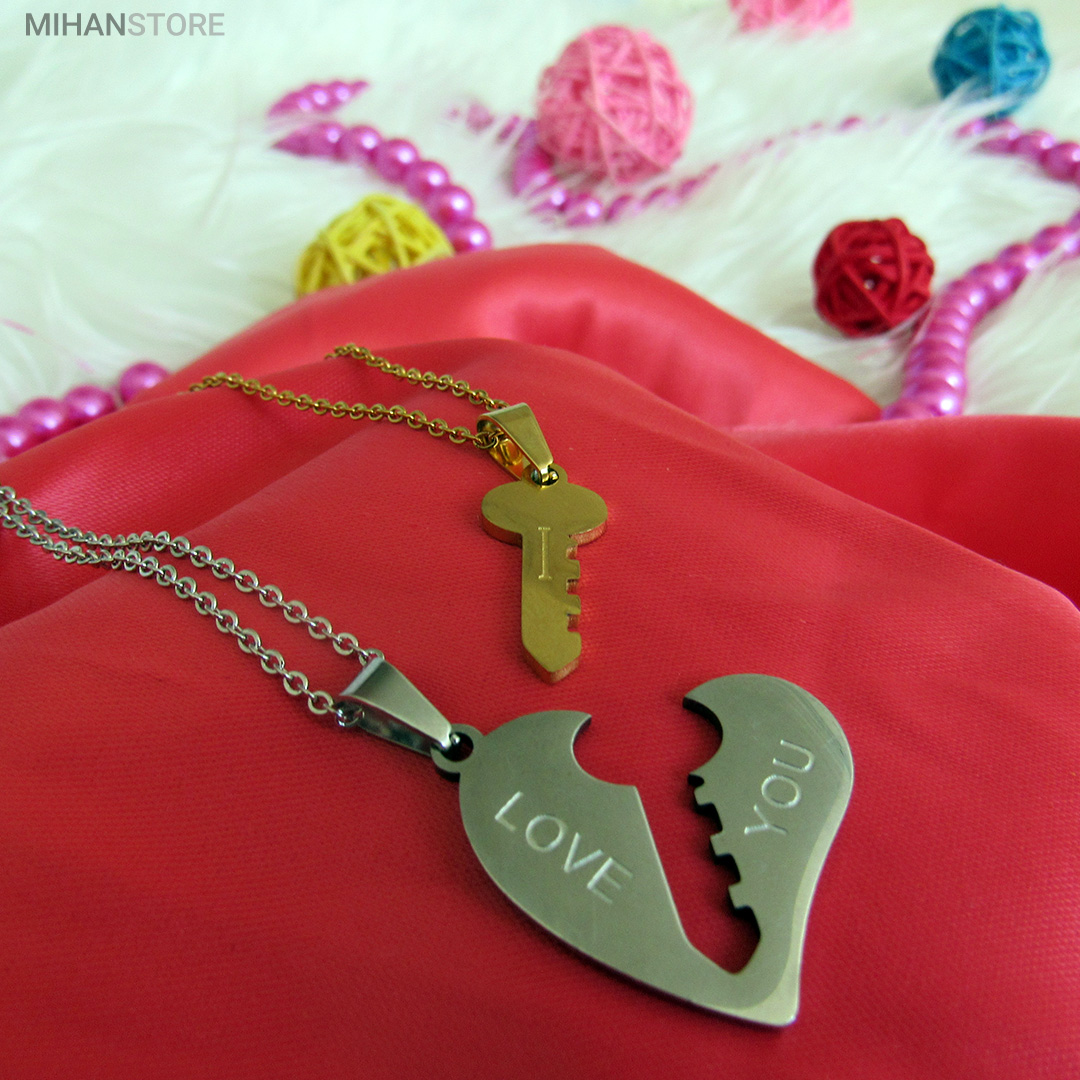 ست گردنبند عاشقانه قلب و کلید