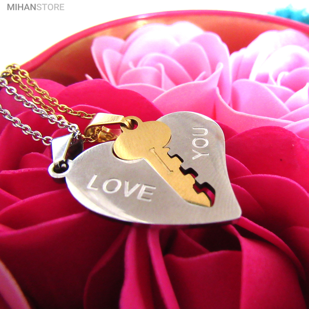 ست گردنبند عاشقانه قلب و کلید